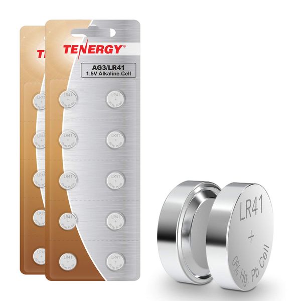 Tenergy 1.5 Volt Battery Button Cell LR41, ag3 Batteries Equivalent, Ideal for thermometers, Watches, Laser Pointers, Small Toys, Portable Electronics, and More - 20 Pack