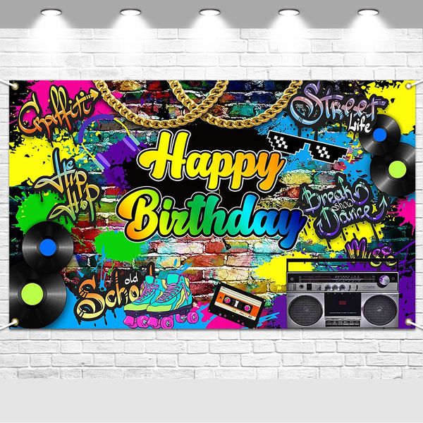 Avezano Hip Hop Birthday Party Backdrop Throwback Retro Birthday Banner Decor Graffiti 80's 90's Birthday Party Background (70.8x43.3inch)