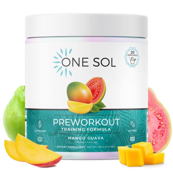 One Sol Pre-Workout for Women, Enhanced Pump & Focus, No Jitters Or Crash, Natural Ingredients, 100% Vegan, Gluten Free & Soy Free, (Mango Guava)