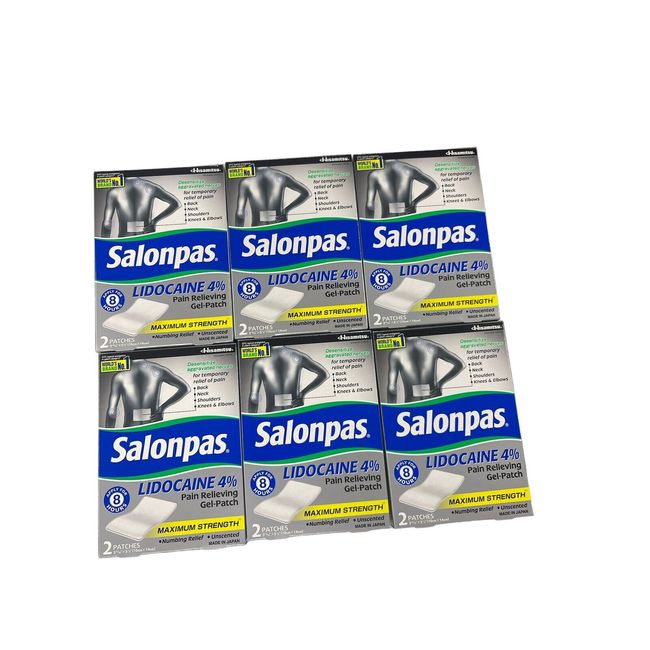 6 Pack (2 in ea) 12 Patches Total Salonpas 4% Lidocaine Pain Relieving EXP 8/25