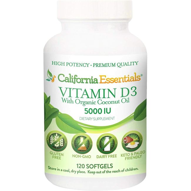 Vitamin D3 5000 IU (125mcg) with Organic Coconut Oil (120 Softgels)