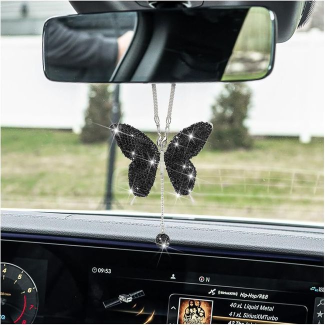 Bling Butterfly Diamond Car Accessories, Crystal Car Rear View Mirror Charms for