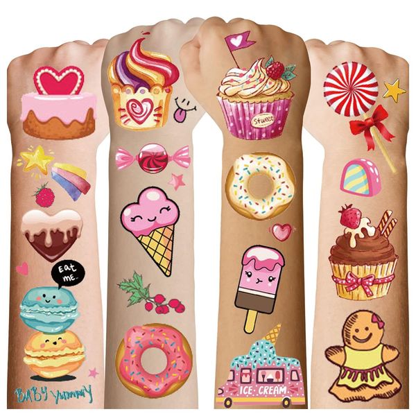 Cerlaza 180 Styles Donut Party Supplies Favors Tattoo Stickers, Candy Ice Cream Birthday Party Decorations Accessories, Fake Temporary Tattoos for Girls Kids Gifts