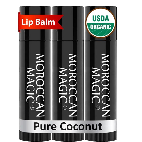 Moroccan Magic Organic Pure Coconut Lip Balm 3 Pack | Chapsticks Cream White