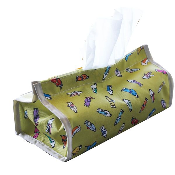 Flower Basket and Sumo Pattern Tissue Box Cover Yamabuki (Matcha)