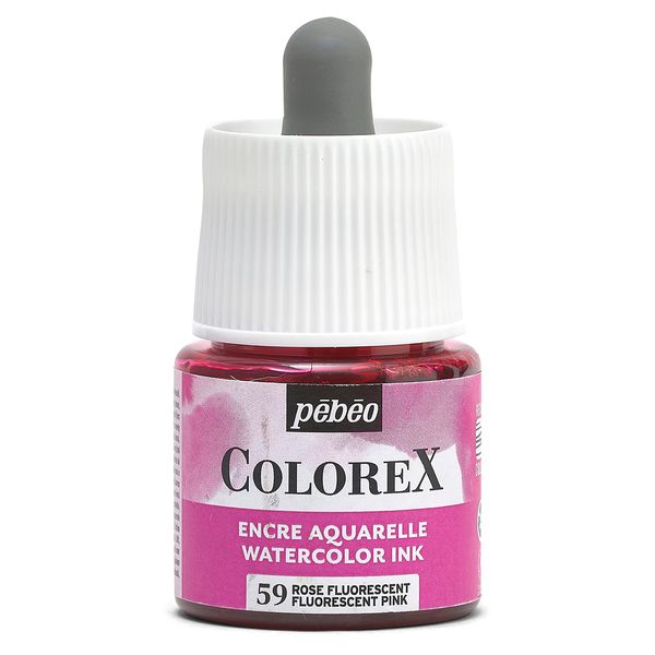 Pébéo - Colorex 45 ml Fluorescent Pink Ink – Colorex Watercolour Ink Pébéo – Velvety Effect Neon Ink – Multi-Tool Drawing Ink for All Media – 45 ml – Neon Pink