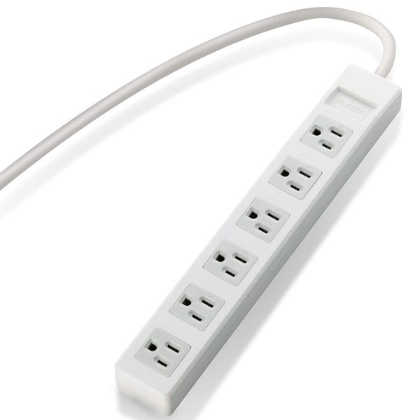 Elecom T-T02-3650WH/RS Power Strip 3-Pin 6-Outlet Swing Plug with Magnet, 16.4 ft (5 m), Gray