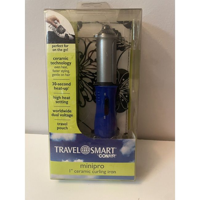 New Conair Mini 1-Inch Ceramic Travel Curling Iron by Travel Smart, Blue