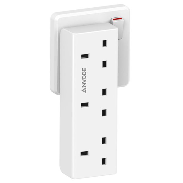 3 Way Plug Adapter, ANVODE Vertical Plug Extension, Wall Socket Power Extender Adaptor for Home, Office, Kitchen, White