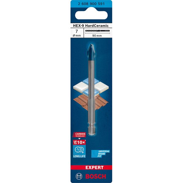 Bosch Professional 1x Expert HEX-9 HardCeramic Drill Bit (for Roof tiles, Tiles, Ø 7,00 mm, Accessories Rotary Impact Drill)