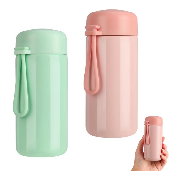 2 Pack Small Flask, 150ml Insulated Water Bottle for Hot & Cold Drinks, Stainless Steel Mini Flask Vacuum Thermal Flask Cup for School, Travel, Work, Girls Boys Kids Adults Gift