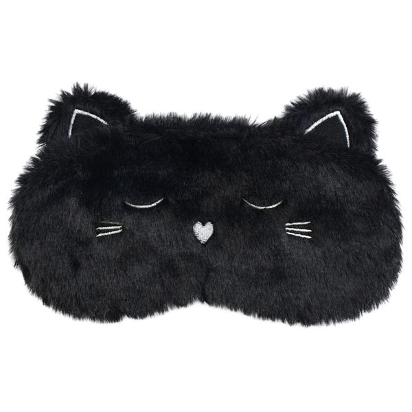 Ulife Mall Cute 3D Black Kitten Kids Eye Masks, Fluffy Soft Silk Plush Black Kitten Sleep Eye Mask Plush Cartoon Eye Cover Novelty Personalised Travel Blindfold for Kids Girls Boys Women-Black