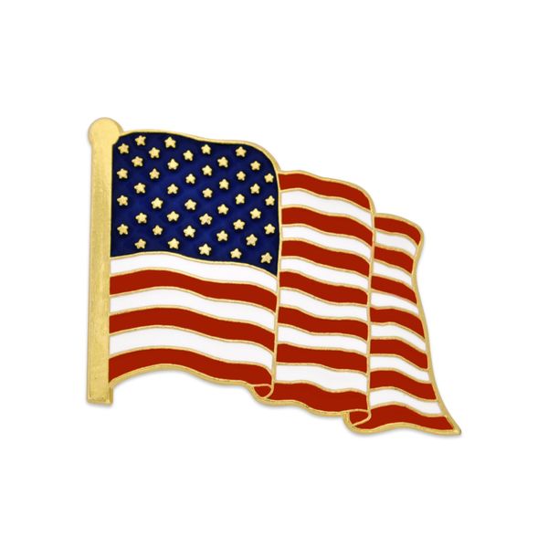 PinMart Made in USA Waving American Flag Enamel Lapel Pin - Gold