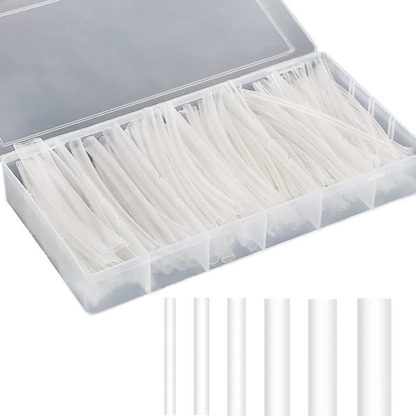 Transparent Heat Shrink Tubes, Set of 200, Waterproof Insulation Tubes, Diameter 0.06 - 0.4 inches (1.5 - 10 mm), Shrink Ratio 2:1 Elasticity, Flexibility, Wire, Terminal Treatment, Storage Case Included