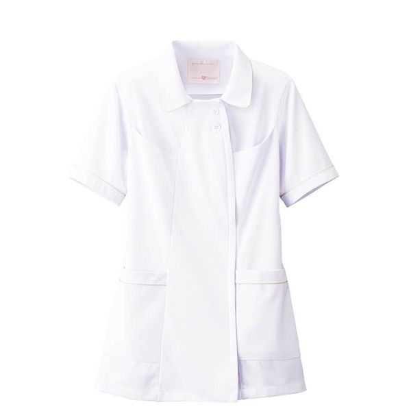 Nursy Open Color Piping Jacket, Non-see-through, Stretch, Medical, Nursing, White Coat, Women’s - White × Ivory