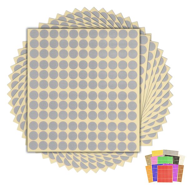 1,980 x Silver Sticky Dots - 13mm - Round Colour Coding Dot Stickers - 15 Sheets