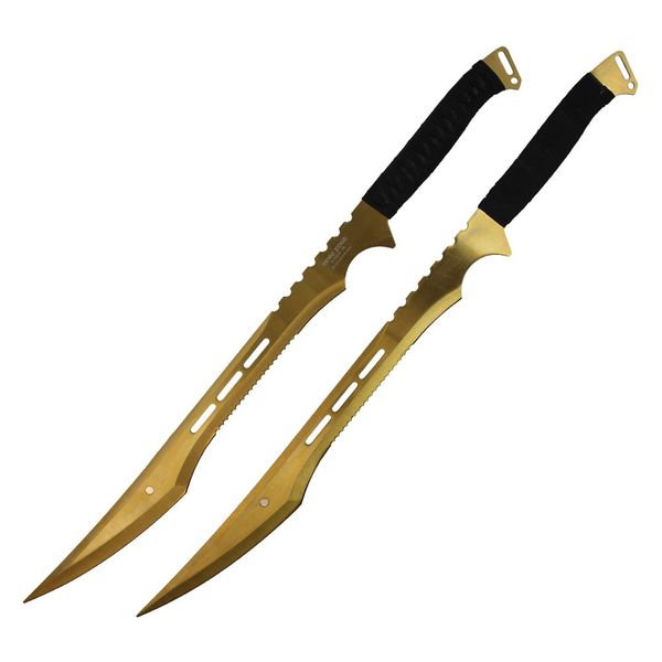 Hero Edge 27" Overall Dual Full Tang Blade Ninja Machete Set Wrapped Handle (Gold)