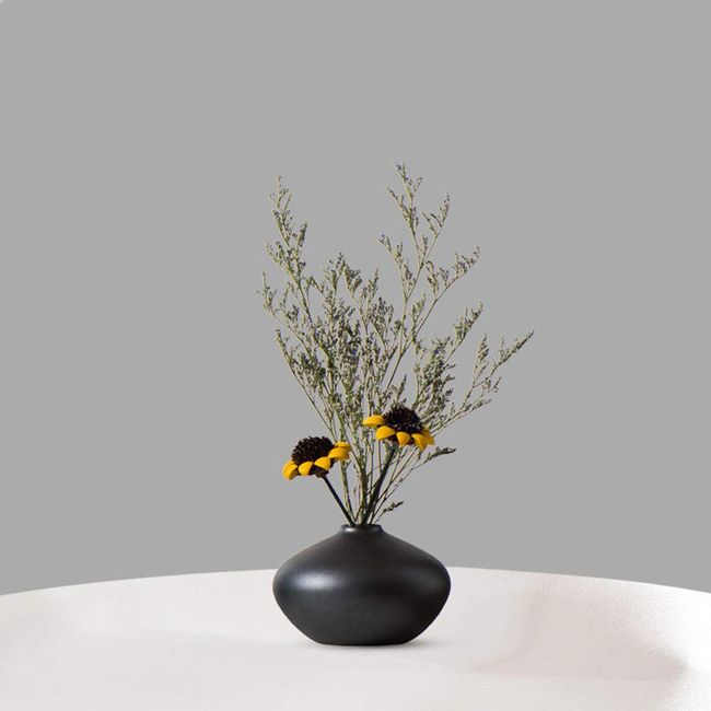 Flower Base, Cute Vase, Small, Ceramic, Frosted Surface, Stylish, Single Vase, European Modern, Simple Design, Interior Decoration, Ikebana, Japanese Style Vase (Black)