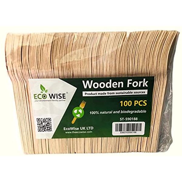 EcoWise Wooden Disposable Fork Pack of 100