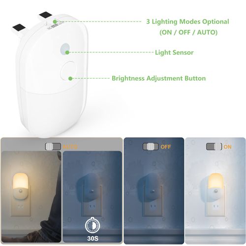 Denidou Motion Sensor LED Night Light Plug in Wall with Warm White Lamp, PIR Movement Activated Nightlight for Children/Adults, Stairs, Hallway, Kitchen, Bedroom