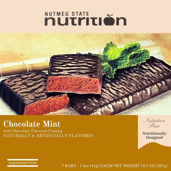 Nutmeg State Nutrition High Protein Snack Bar/Diet Bars - Chocolate Mint (7ct) - Trans Fat Free, Aspartame Free, Kosher, Gelatin Free