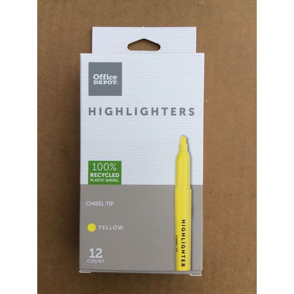 Office Depot 12 Highlighters Chisel Tip NEW Yellow