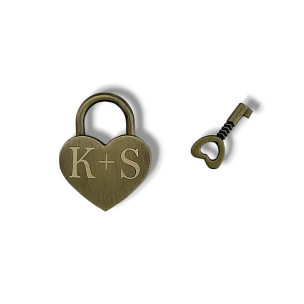 Schloss mit Gravur | Vorhängeschloss personalisiert | personalisierter Liebesschloss | Valentinstag schlösser | Paarschloss individuell | personalisierte Pärchen Schloss mit Schlüssel (Bronze)