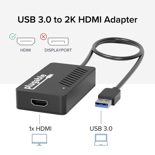 Plugable USB 3.0 to HDMI Video Graphics Adapter with Audio for Multiple Monitors up to 2560x1440 Supports Windows 11, 10, 8.1, 7, XP, and Mac