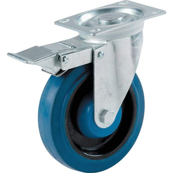 Shepherd Hardware 9262 4-Inch Swivel Caster with Brake, Elastic Blue Rubber, 265-lb Load Capacity