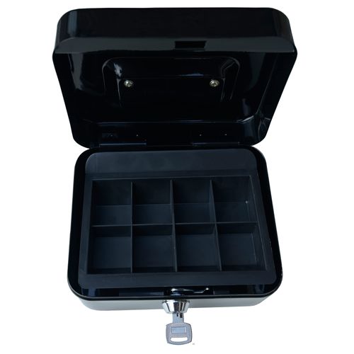 ACCURATE Money Box Tin Steel Cash Safe Box Petty Cash Tin with Lock 2 Keys - Black (8 INCH)