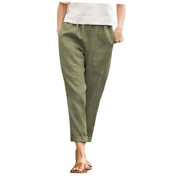 Womens Casual Cotton Tapered Capri Cargo Pants Loose Elastic X-Large Green