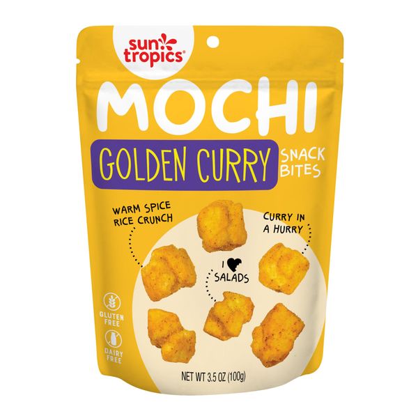 Sun Tropics Mochi Snack Bites, Golden Curry Flavor- 3.5 oz (6 Pack) | Crispy Crunchy Mochi Bites, Rice Nuggets | Mochi Puff Rice Crackers- Gluten Free & Dairy Free- No MSG Added | Asian Rice Snacks