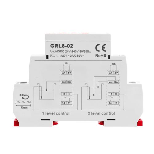 GEYA 2 or 1 Level Control Mode 1SPDT Liquid Timer Control Relay Electronic Liquid Level Control 10A(GRL8-02,AC/DC24V-240V)
