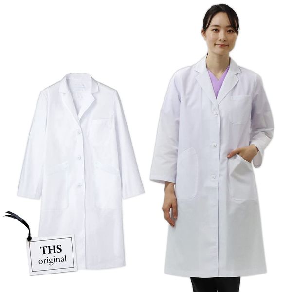 THS-White Coat NET Women's Examination Coat Long Sleeve Lab Coat Lab Coat for Research Single Doctor (M)