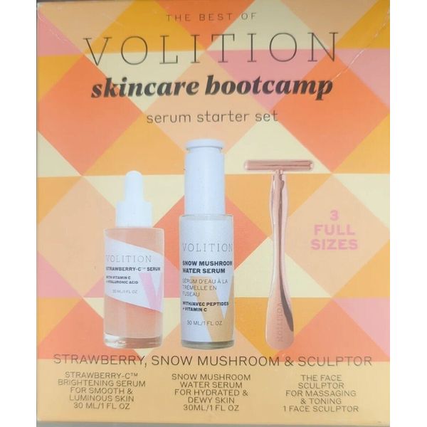 VOLITION SKINCARE BOOTCAMP 3-PIECE FULL SIZE SERUM STARTER SET SNOW MUSHROOM NEW