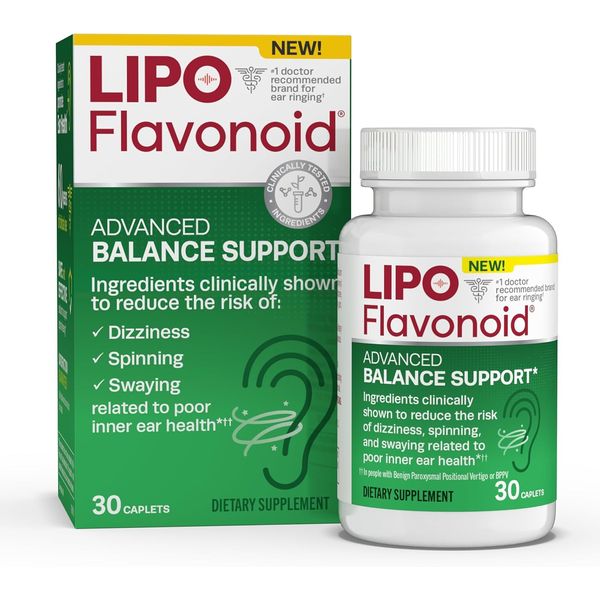 Lipo-Flavonoid Advanced Balance Support, Ear Health Supplement to Help Reduce Dizziness, Spinning, Swaying - 30 Caplets