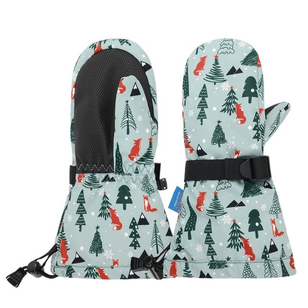 Durio Fäustlinge Kinder Wasserdicht Unisex Baby Handschuhe Kinder Kleinkinder Fäustlinge Skihandschuhe Winter Jungen Mädchen Handschuhe Verstellbaren Bündchen Wintersport Grauer Bodenadler 2-4 Jahre