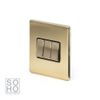 Soho Lighting Brushed Brass Gold 3 Gang Intermediate Light Switch Black Insert Screwless