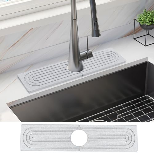 Faucet Mat for Kitchen Sink, Quick Drying Kitchen Sink Splash Guard, Diatomite Kitchen Sink Faucet Mat Splash Guard, Stone Faucet Mat for Kitchen Sink (Light Grey, 15.8'' x 4'')