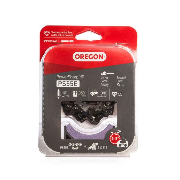 Oregon PS55E PowerSharp Chainsaw Chain with Sharpening Stone, 55 Drive Links