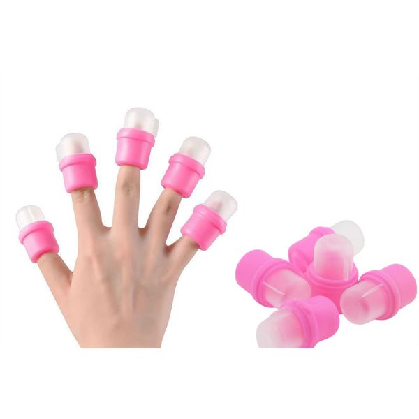 MauSong 10 Pieces Nail Soaker Cap, Wearable Nail Art Tips Polish Remover, Finger Acrylic Nail Polish Removers, UV Gel Polish Remover Wrap Tool, Fingernail Soak Off Cap Clip Pink