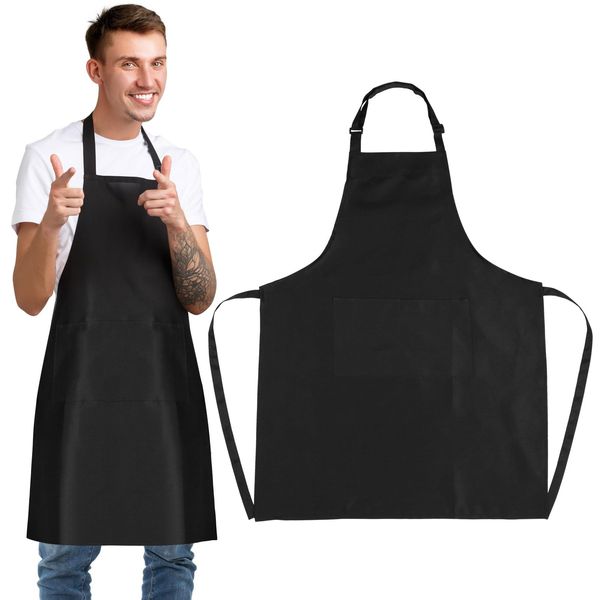 GWHOLE Apron Adjustable Chef Apron Black Apron with Pockets for Home Kitchen, Baking, Gardening, Restaurant, Coffee house BBQ