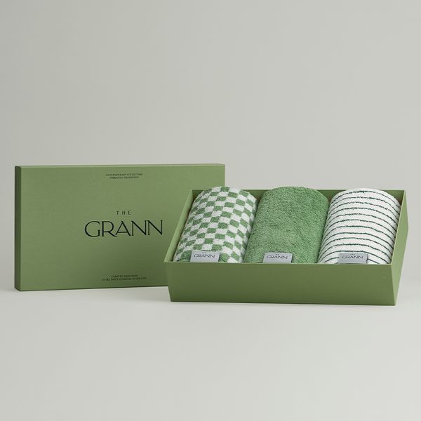 [Gift Wrapping] The Gran 3P Gift Set - Signature Face Towel / Checkerboard, Stripe, Solid, Sage 6 types