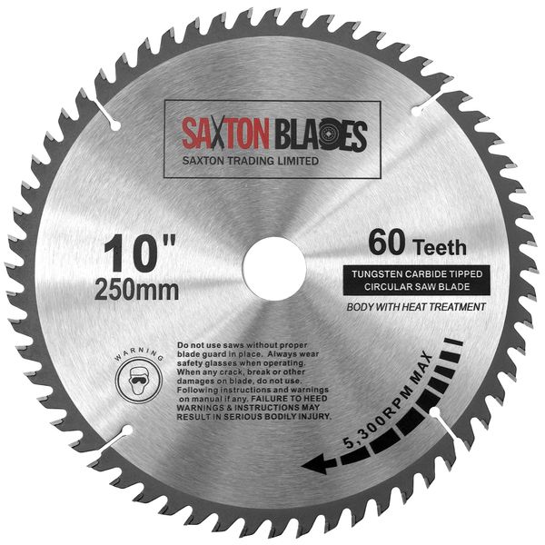 Saxton TCT Circular Wood Saw Blade 250mm x 30mm x 60T for Bosch, Makita etc fits 255mm saws