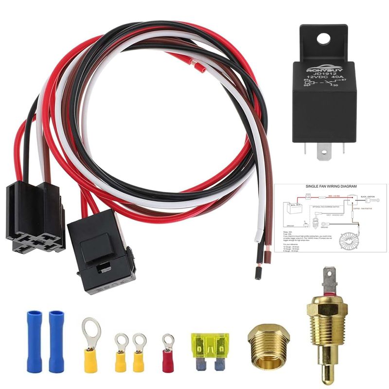12V Electric Fan Wiring Installation Kit – Complete With Thermostat, 60A Relay, 185°F Probe 2 thumbnail image