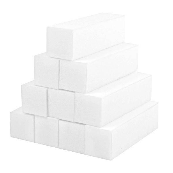 TRIXES 10 x Nail Buffer Blocks - for Professional Shaping and Buffing Natural, Acrylic and Gel Nails - 4-Sided Nail File Sanding Block Set - Manicure Pedicure Accessory - White