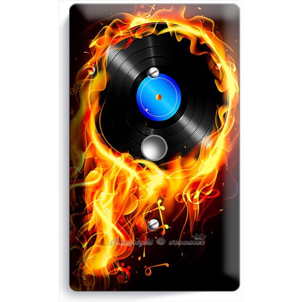 VINYL RECORD FIRE FLAMES LIGHT DIMMER CABLE WALL PLATES MUSIC STUDIO ROOM DECOR