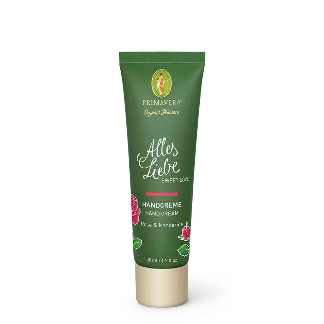 PRIMAVERA Alles Liebe Handcreme 50 ml – Naturkosmetik – Rosen, Mandarinen Duft - schützend, pflegend