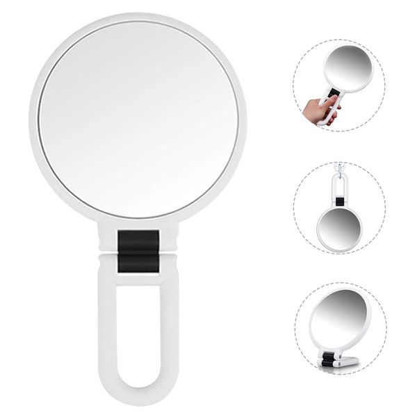 Makeup Mirror Double Sided 5X/1X Magnifying,Hand Held Mirror with Folding Handle,Compact Cosmetic Vanity Mirror for Girls,Ladies,Beauty,Handbag,Travel,Hanging,Table Round Small Portable Pocket (White)