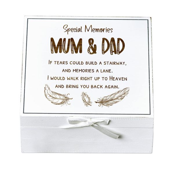 ukgiftstoreonline Mum & Dad Remembrance Memory White Keepsake Box With Feather Design